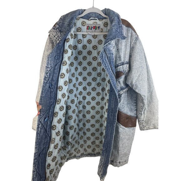 Vintage East West Denim Jacket With Faux Leather Accents & Pockets Button & Zip - Picture 7 of 11